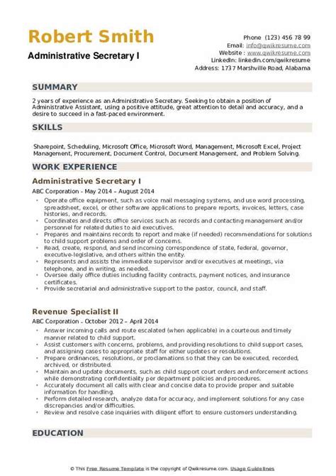 Secretary Resume Examples Of Skills Duties Objectives - ZOHAL