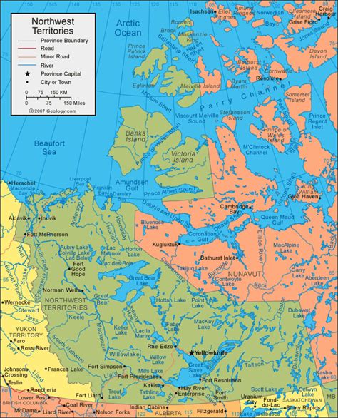 Northwest Territories Map & Satellite Image | Roads, Lakes, Rivers, Cities