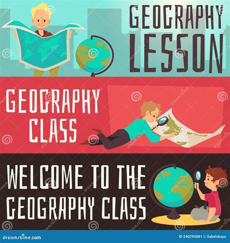 Geography Class and Lesson Invitation Horizontal Posters, Kids Studying ...