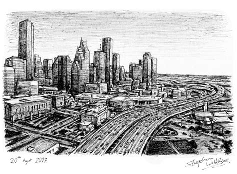 Original Drawing of Downtown Houston, Texas