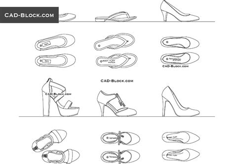 Women's Shoes CAD blocks, sandals, flip flops, DWG file download | Cad ...