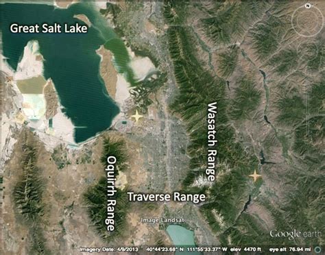 A satellite image of the Salt Lake Valley taken 09 April 2013. The ...