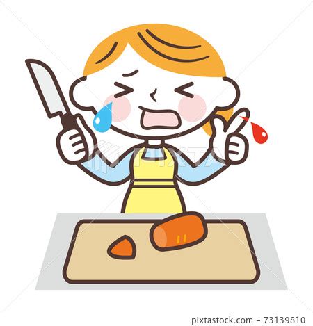 A woman who has cut her finger with a kitchen... - Stock Illustration [73139810] - PIXTA