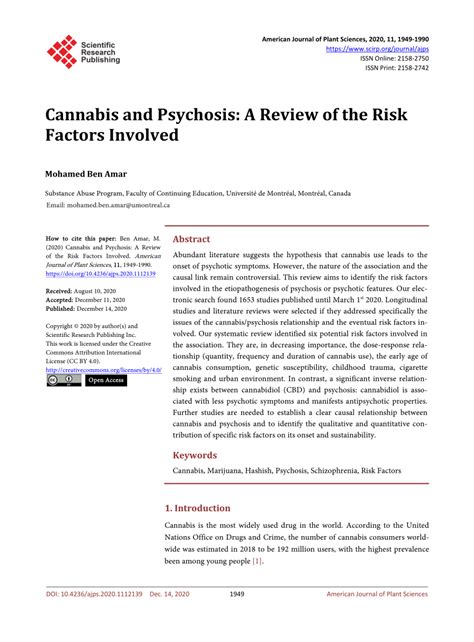 (PDF) Cannabis and Psychosis: A Review of the Risk Factors Involved