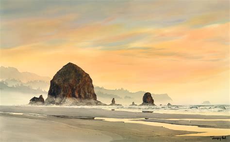 Haystack Rock Sunset - The Jeffrey Hull Gallery - Original Paintings, Watercolors, Lithographs ...