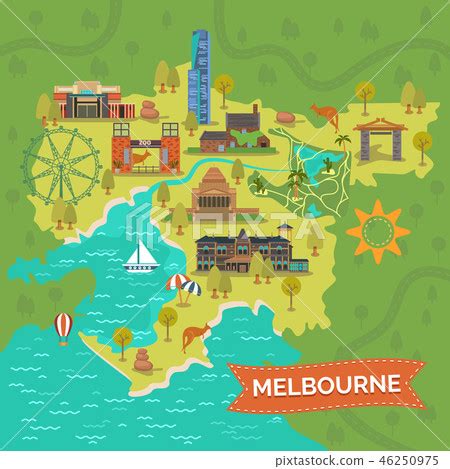 Melbourne,Australia map with landmarks,sightseeing - Stock Illustration [46250975] - PIXTA