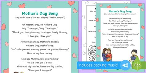 EYFS Mother's Day Songs (l'insegnante ha fatto) - Twinkl