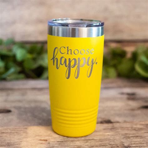 Choose Happy – Engraved Travel Tumbler For Her, Personalized Travel Mug ...