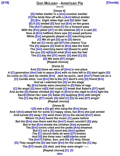 Don McLean - American Pie [2] | Lyrics and chords, Great song lyrics, Guitar chords for songs