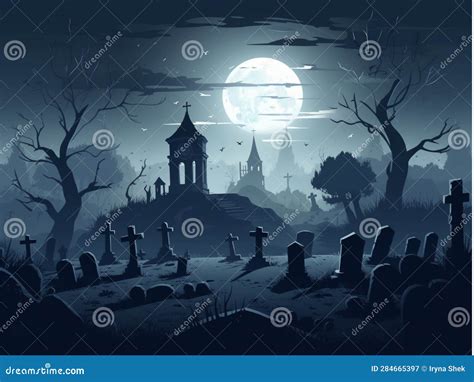 Halloween Old Graveyard Dark Grey Background Stock Illustration ...