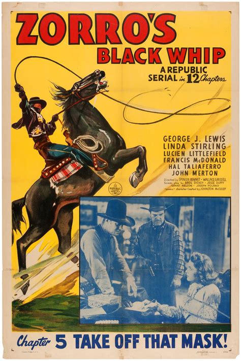 Zorro’s Black Whip serial poster, Republic Pictures, 1944. | Zorro ...