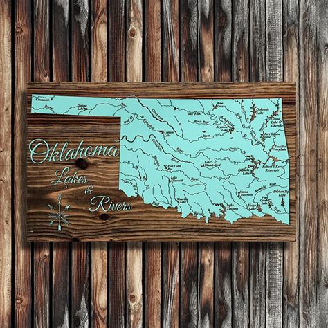 State of Oklahoma Lakes & Rivers Wood Map | Burnt Laser-Cut Wall Map