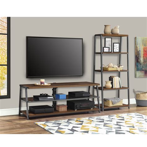 Mainstays Arris TV Stand for 70" Flat Panel TVs and 4-Shelf Tower Book Shelf, Canyon Walnut ...