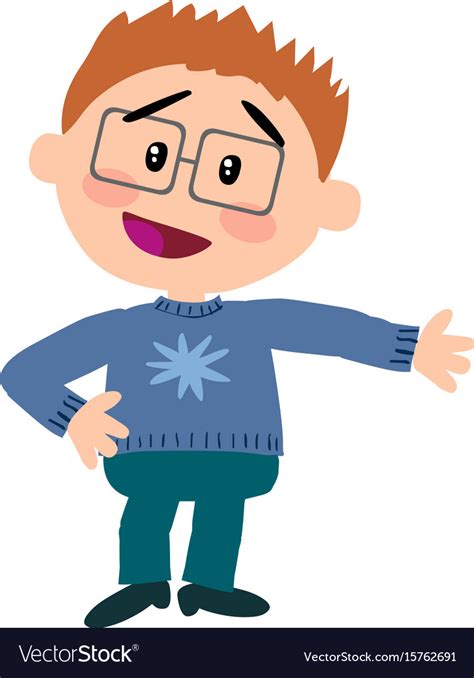 Cartoon character boy with glasses showing Vector Image