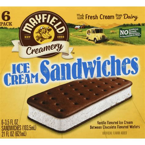 Mayfield Ice Cream Sandwiches Vanilla 3.5 Fluid Ounce 6 Pack 12/Corrugate/Sleeve/Tray | Non ...