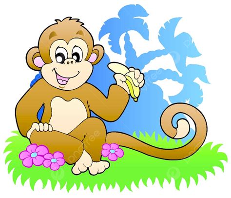 Monkey Eating Banana Near Palms Vector Smiling Primate Vector, Vector, Smiling, Primate PNG and ...