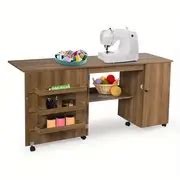Folding Sewing Table Shelves Storage Cabinet W Wheels Large Natural - Arts, Crafts & Sewing - Temu