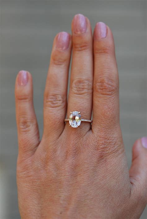 Blake Lively ring White Sapphire Engagement Ring oval cut 14k rose gold diamond ring 4ct White ...