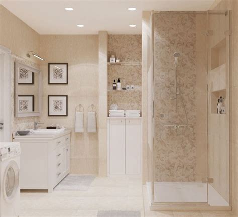 Beige tiles and marble bathroom