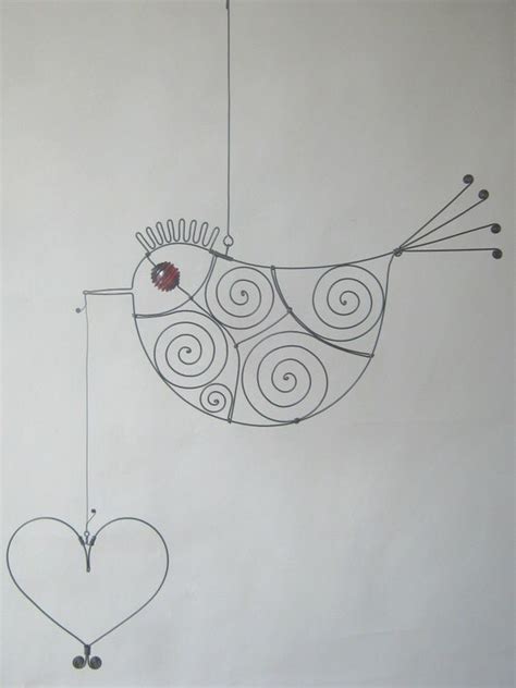 Wire Art Sculpture / Red Eyed Wire Bird Carrying A by MyWireArt