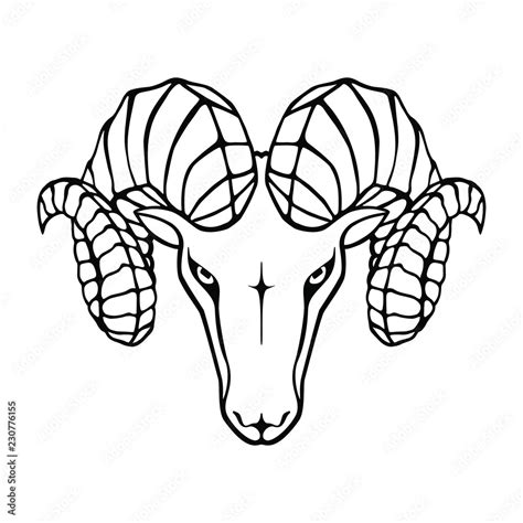 Aries graphic icon. Head ram black sign isolated on white background. Symbol argali. Vector ...