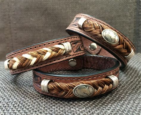 Tooled Leather and Horse Hair Bracelets