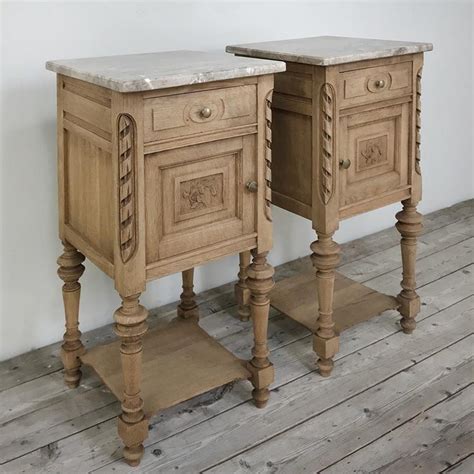 Pair of Antique French Louis XVI Stripped Marble Top Nightstands at 1stDibs