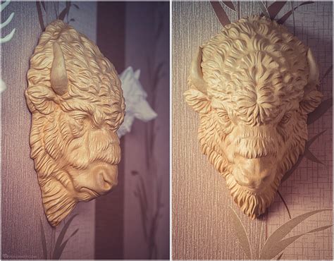 Wooden Bison head CNC carved from Boitafab based on our digital sculpture