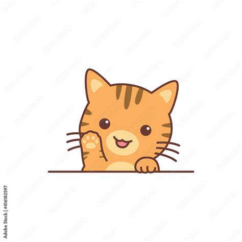 Cute orange cat waving paw cartoon, vector illustration Stock Vector ...