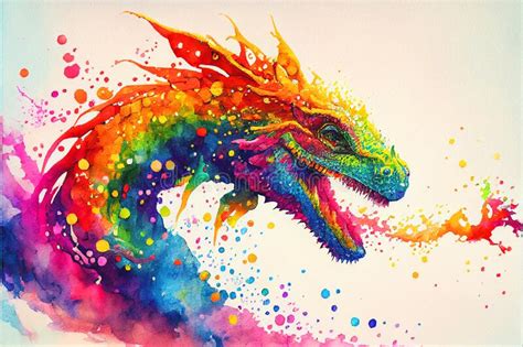 Colorful Colourful Dragon Watercolor Illustration Stock Illustration ...