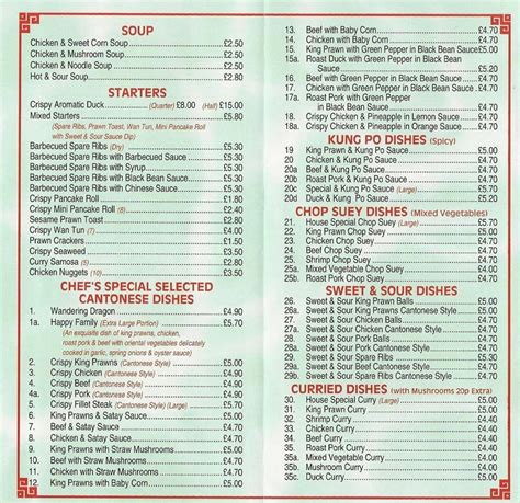 Menu at Lucky Dragon fast food, Mansfield