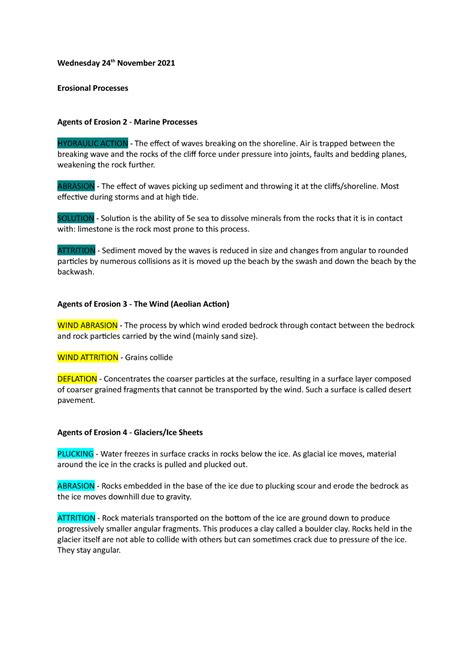 Erosional Processes - eduqas - Wednesday 24th November 2021 Erosional ...