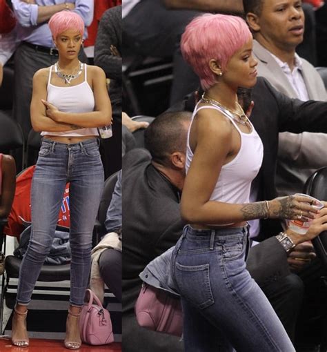 Rihanna' Pink Pixie Cut and Nipples at Thunder-Clippers Game