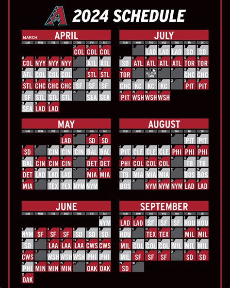 Arizona Diamondbacks Schedule 2024 - Inge Regine