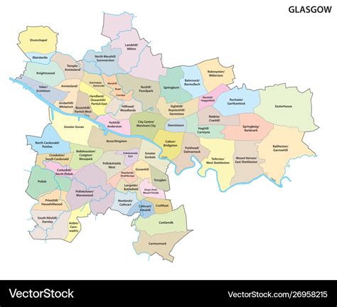 Map scottish city glasgow with all neighborhoods Vector Image