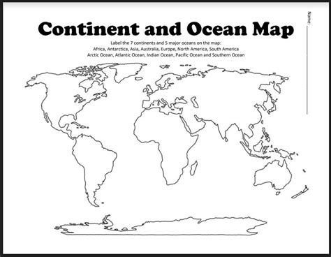 Continents And Oceans Map Printable Worksheet | Images and Photos finder