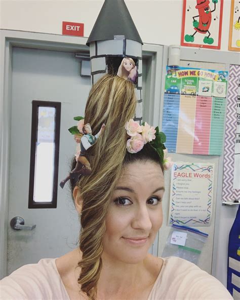 Crazy hair day! #crazyhairday Crazy hair day at school for a teacher. Rapunzel tower with Flynn ...