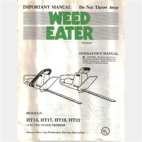 POULAN WEED EATER OPERATOR'S MANUAL Model HT14 MT17 HT19 HT22 Electric Hedge Trimmer 1991