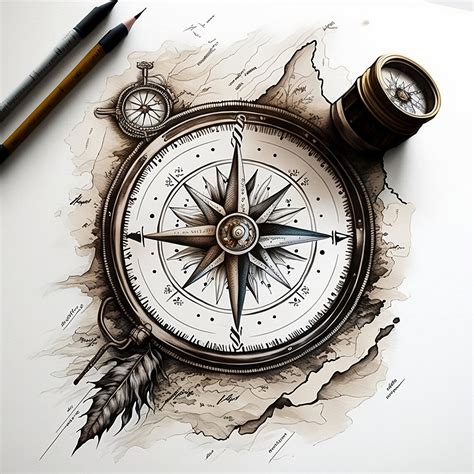 Compass Tattoo Design White Background PNG File Download High Resolution - Etsy