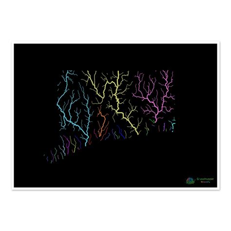 Connecticut - River basin map, rainbow on black - Fine Art Print – Grasshopper Geography