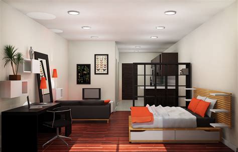 Studio Apartment Design Ideas With Orange Accent | Interior apartemen, Desain apartemen, Desain ...