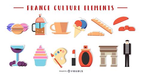 France Culture Elements Collection Vector Download