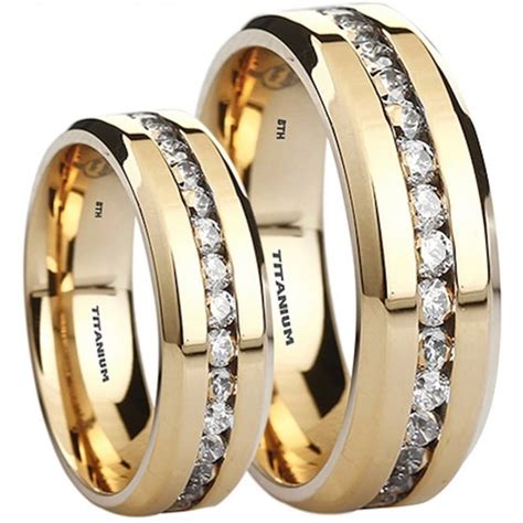 His Hers Titanium Cubic Zirconia Matching Wedding Ring Set