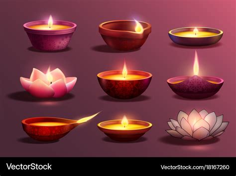 Diwali festive candles set Royalty Free Vector Image