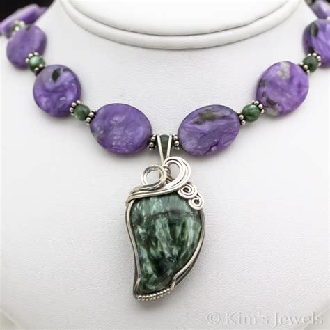 Seraphinite Clinochlore & Charoite Gemstone Sterling Silver Wire Wrapped Pendant Necklace | Kim ...