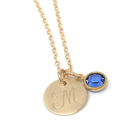 Initial Necklace With Birthstone Handstamped Initial - Etsy