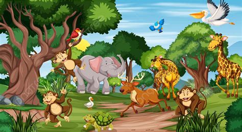 Wild Animals In The Jungle Animals Happy Graphic Vector, Animals, Happy, Graphic PNG and Vector ...