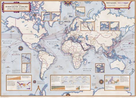 Mapa del cableado submarino mundial (2023) - Mapas Milhaud