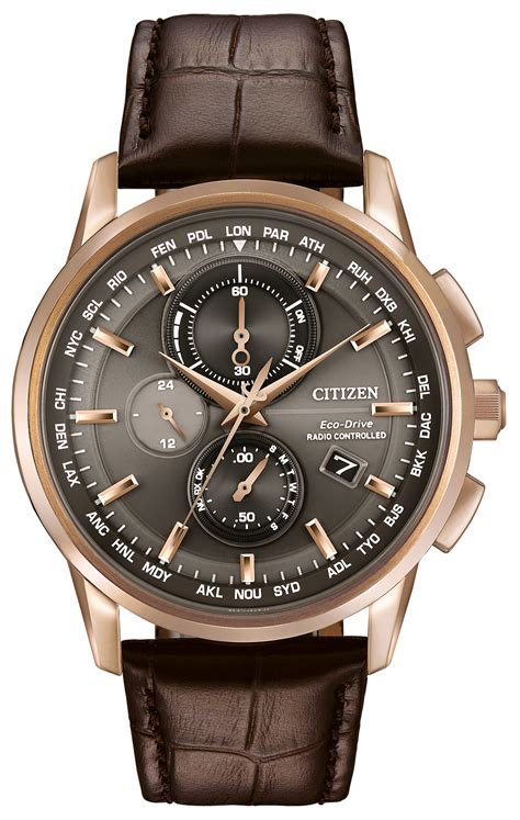 World Chronograph A-T -Men's Brown AT8113-04H Leather Watch | Citizen