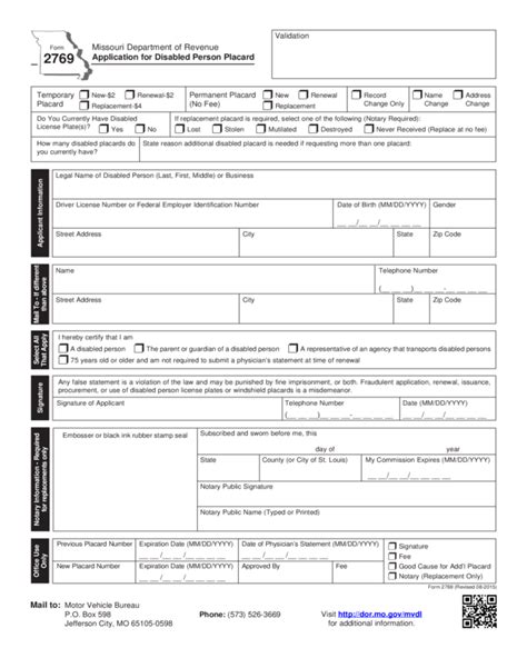 Form 2769 - Application For Disabled Person Placard - Edit, Fill, Sign ...